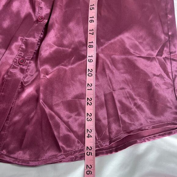 ✨Pausus Womens Small Blouse Pink Satin Silk Button Up Long Sleeve Shirt Top NWT - Picture 6 of 7